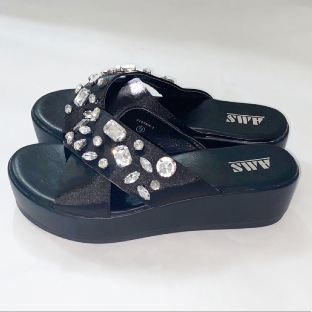 Black Cross over sandals w/ embellishment stones